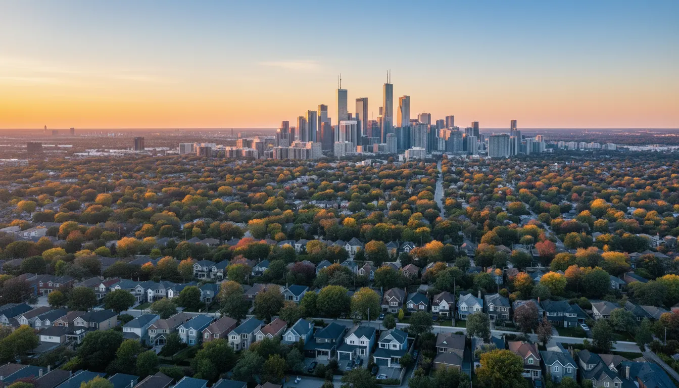 Greater Toronto Area skyline at sunset